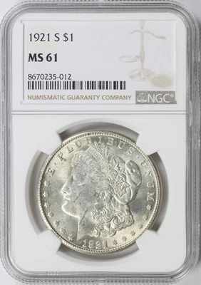 1921-S $1 Morgan Silver Dollar NGC MS61 - Image 1 of 4