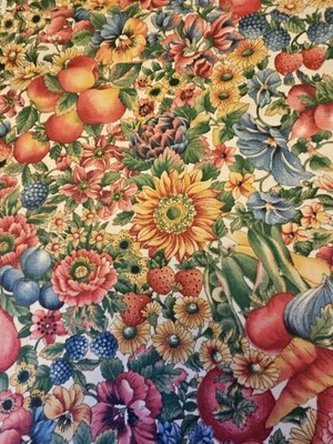 Concord Fabric The Kesslers HTF Fruit & Flowers VTG Cotton Fabric 2.75 Yrds X 46 - Image 1 of 4