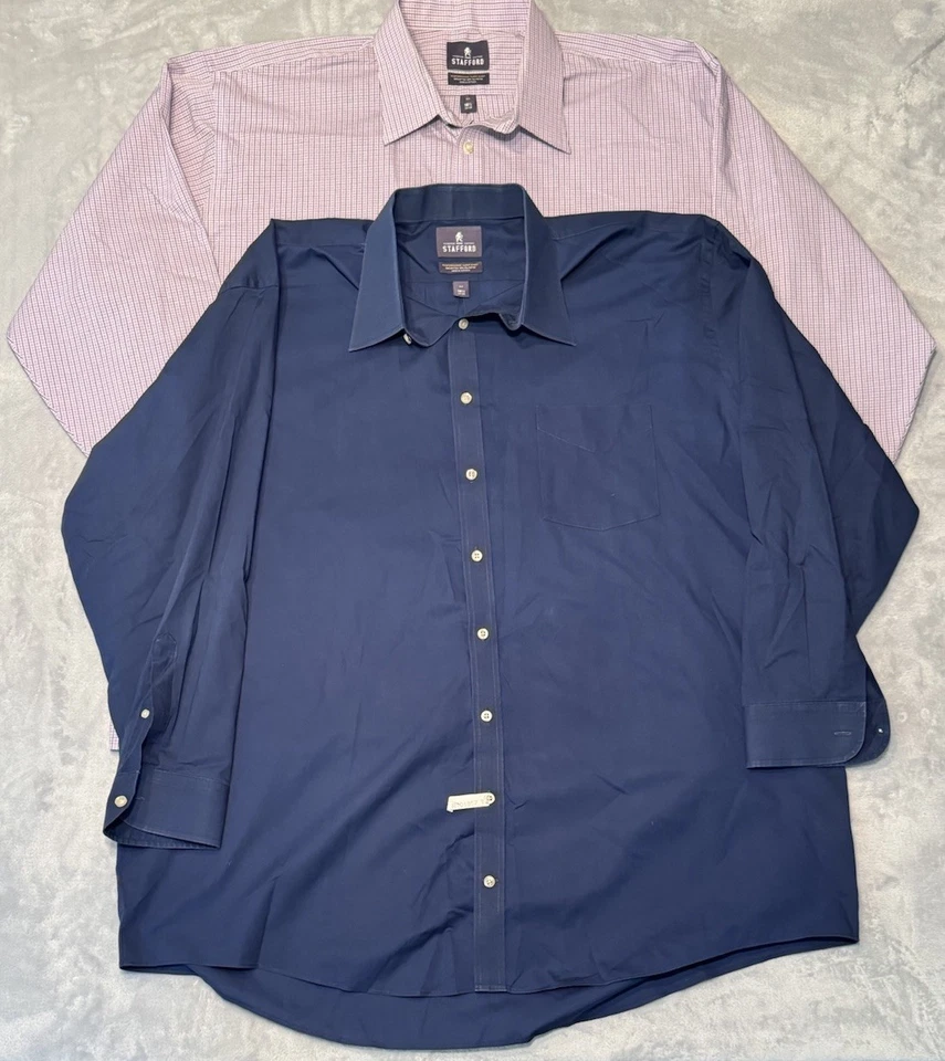 Lote 2x Camisa de Vestir Stafford Para Hombre Grande 18.5 34/35 Azul Oxford Púrpura Cuadros Foto 1 de 4