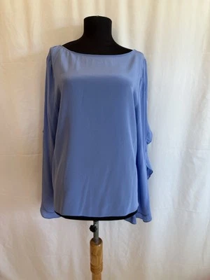 Blusa Top Bailey 44 Periwinkle Azul Seda Manga Volantes - Talla Mediana Foto 1 de 4