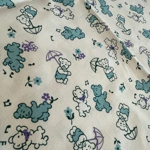 Play Date Fabric - Nancy Mahoney Dancing Bears Flowers 1 yd Vintage Green Purple - Picture 1 of 5
