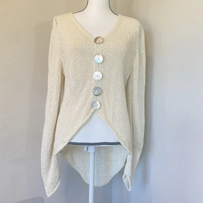 Cárdigan Suéter Tejido Crema Tejido Puro a Mano Talla Algodón Cottage Core Lagenlook S/M Foto 1 de 4