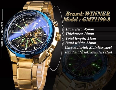 Reloj mecánico automático de lujo esfera esqueleto para hombre aleación cuerda automática regalos Foto 1 de 4