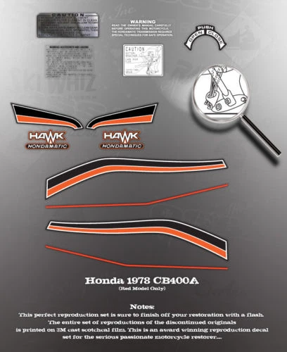 HONDA 1978 CB400 CB400A HAWK TANK SIDE COVER DECAL KIT - Image 1 of 1