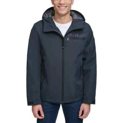 TOMMY HILFIGER Performance Navy Wind Water Resistent Stretch Hooded Zip Jacket S - Image 1 of 4