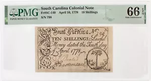 Fr. SC-149, April 10, 1778, 10 S (Palmetto) S. Carolina Colonial Currency - Picture 1 of 4