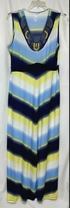 NY Collection Women's Maxi Dress Ombre Stripe Beaded Neckline XL  Blue Yellow - Picture 1 of 4