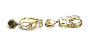 Bat Ami Modernist Sterling Silver Brass Ribbon Clip On Electroform Earrings - Picture 1 of 9