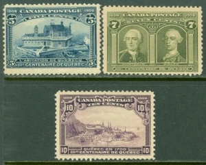EDW1949SELL: CANADÁ 1908 Scott #99-101 fino-muy fino, como nuevo sin catálogo de goma $425 - Imagen 1 de 2