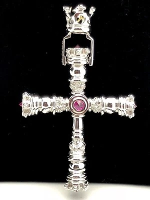 Colgante Cruz Corona Real Piedras Preciosas Rubí Rojo Natural Plata de Ley 925 Foto 1 de 4