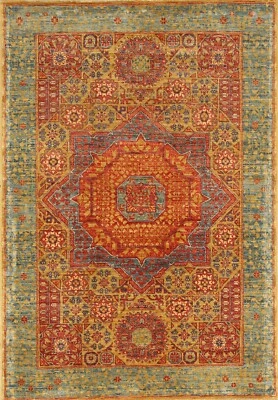 3 x 5 ft Gold Mamluk Afghan Hand Knotted Wool Medallion Area Rug - Image 1 of 4