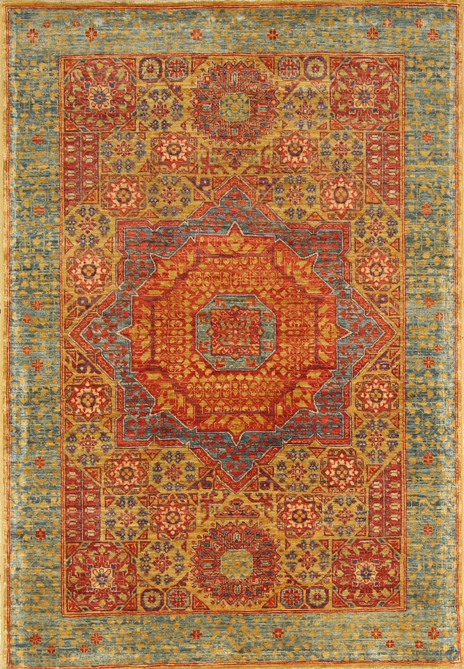 3 x 5 ft Gold Mamluk Afghan Hand Knotted Wool Medallion Area Rug - Image 1 of 4