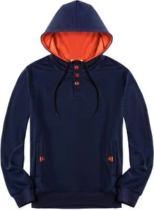 Men Fleece Hoodie Button Up Jacket Long Sleeve Sweatshirt Hooded SMALL Navy Blue - Picture 1 of 7