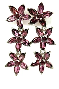Sterling Silver Earrings Rhodolite Genuine Natural Mined Gems Drop Design - Picture 1 of 24