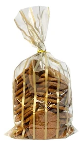 50 Pieces Cellophane Gold Stripe Bags, Plastic Candy Bags, Treat Bags - Picture 1 of 4