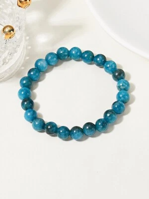 Natural 6mm Apatite Stone Beaded Bracelet Blue Gemstone Stretch Bracelet - Image 1 of 2