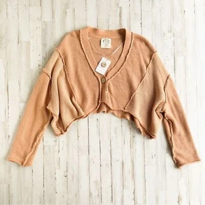 NEW Free People We the Free Tan Cropped Cardigan Sweater Womens Small $128 - Picture 1 of 12