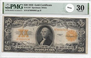 $20 Gold Certificate, series of 1922, Fr #1187 PMG VF30 (50530) - Picture 1 of 2