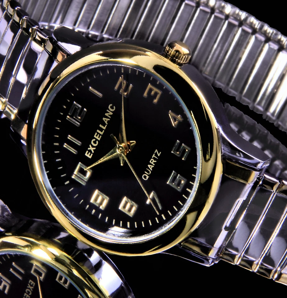 Excellanc Damen Armband Uhr mit Edelstahl Zugband Schwarz Silber Gold Farben - Bild 1 von 3