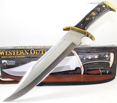 Faca Bowie 16,5" madeira chocalho Western Outlaw + bainha de cinto padrão pele de cobra - Imagem 1 de 3