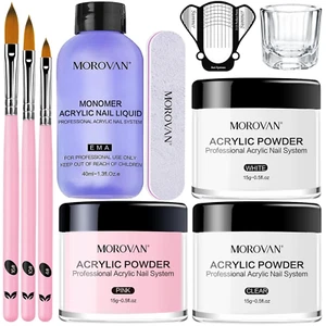 Morovan Acrylic Nail Kit: Clear Pink White Acrylic Powder and Professional Liqui - Picture 1 of 12