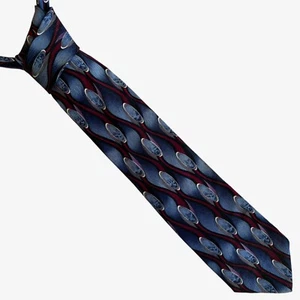 Vintage 90s Cocktail Collection Geometric Print Blue & Red Silk Tie, Retro - Picture 1 of 2