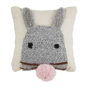 8" Sq Mini Gray Easter Bunny Hooked Wool Style Decor Throw Pillow Accent - Picture 1 of 1