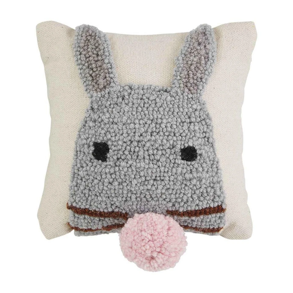 8" Sq Mini Gray Easter Bunny Hooked Wool Style Decor Throw Pillow Accent - Image 1 of 1