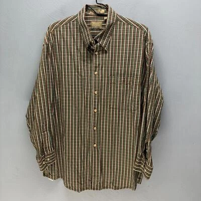 Camisa de vestir Haggar marrón verde a cuadros manga larga con botones bolsillo talla 16 grande Foto 1 de 4
