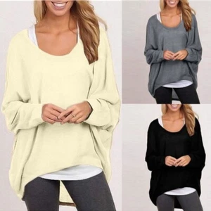 Oversized Sweater Women Batwing Sleeve Knit Baggy Loose Solid Color Pullover Top - Picture 1 of 18