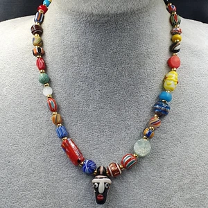 Venetian Style Mix Glass & Old Face Glass Vintage Beads Necklace - Picture 1 of 16