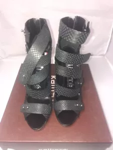 Kalliste 59731 Cross Strap Wedge Sandals, Black 9 US - Picture 1 of 9