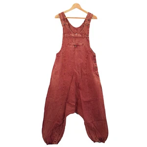 Boho Overalls Dungarees Red Playsuit Festival Summer Hippie Washed Pockets Comfy - Picture 1 of 4