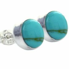 8 mm Round Post Earrings Sleeping Beauty Genuine Turquoise Stone Sterling Silver