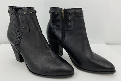 Botines Dolce Vita Talla 6 Cuero Negro Cremallera Lateral Tachonado Tacón Apilado Foto 1 de 4