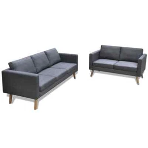 Fabric Sofa Set Of 2 Dark Grey Home Office Luxury 5-Seater Couch Padded Seat - Picture 1 of 11