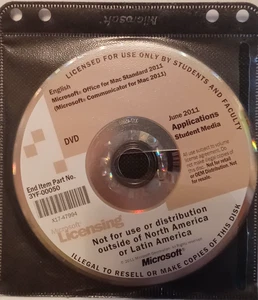 DVD Microsoft Office para Mac Estándar 2011 Edición Académica Estudiante Inglés - Imagen 1 de 1