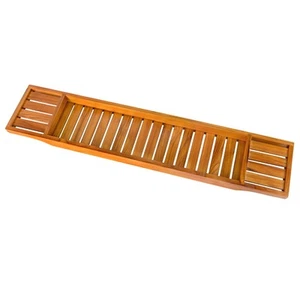 Teak Bathtub Tray Wooden Bath Caddy Tray For Bathtub Bath Tub Wood Tray Table Fo - Picture 1 of 6