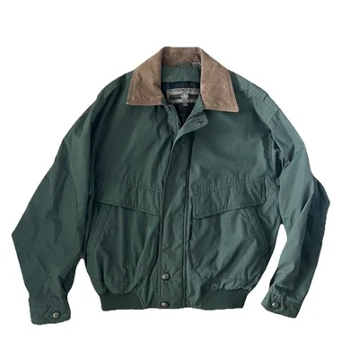 Members Only Green Bomber Jacket Suede Leather Collar Size M Classic Retro Style - Image 1 of 4