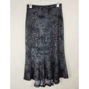 Vintage Bruno Duluc Maxirock Metallic Silber Rose Schwarz Gr. S Hi Low Whimsigoth - Bild 1 von 10