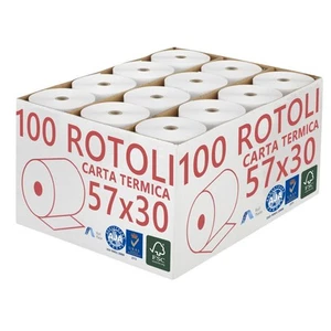 Confezione 100 Rotoli Termici Mm 57X30 Mt Omologati per Registratore Di Cassa - Foto 1 di 1
