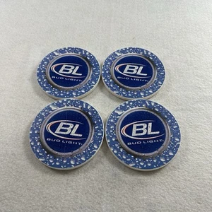 Set of 4 Bud Light Bottle Cap Image 4in Round Ceramic Coasters w/Cork Back - Picture 1 of 3