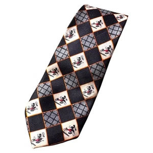 Vintage Mickey Mouse Necktie Black White Argyle Disney Neck Tie - Picture 1 of 2