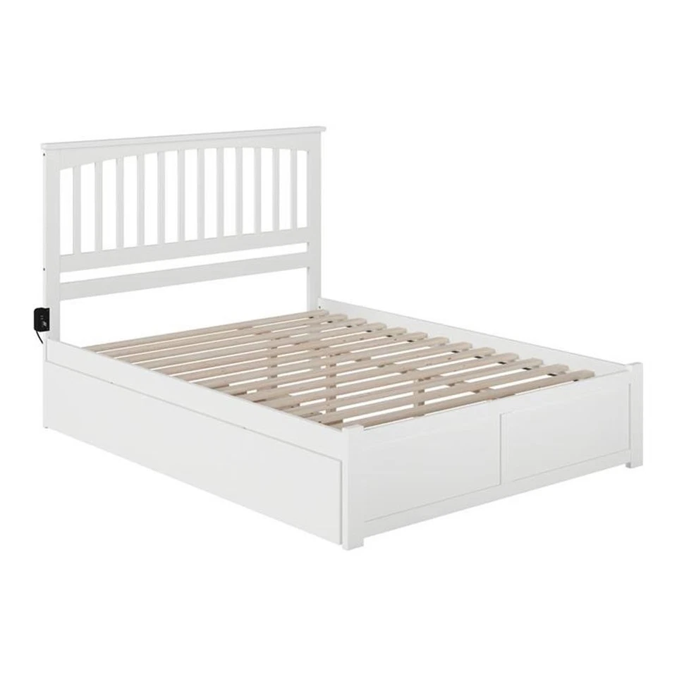 Pemberly Row Traditional Wood Queen Bed with Footboard/Trundle in White - Image 1 of 1