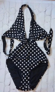 Kate Spade New York Black Knotted Halter One-Piece Swimsuit Size M Polka Dot - Picture 1 of 6