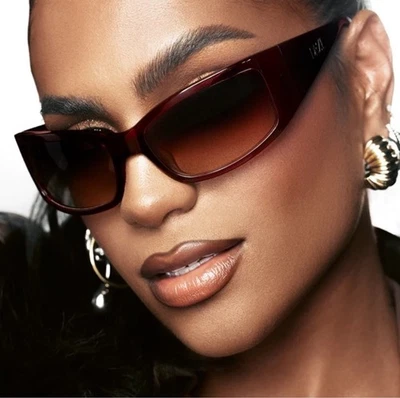 DEZI x Monet Montay Deep Red Burgundy Brown Red Gradient Shield Sunglasses - Image 1 of 4