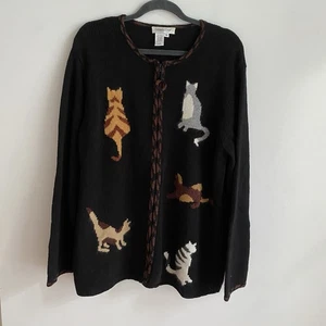 Coldwater Creek schwarze Strickjacke Ramie Katze Reißverschluss Pullover Größe 1X weich süß! - Bild 1 von 14