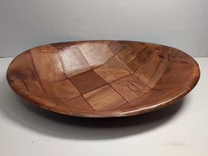 Vintage Servierschale aus Parkettgeflecht Holz oval MCM (M78) - Bild 1 von 6