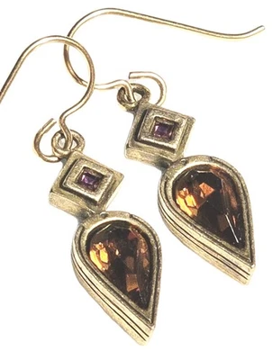 Patricia Locke Women’s Earrings Pierced Brown Orange Purple Crystals  - Image 1 of 4