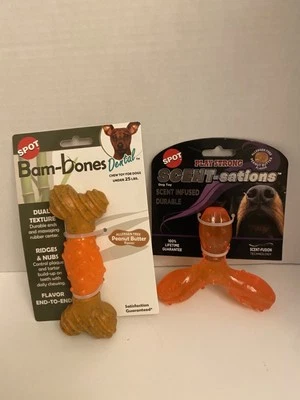 Masticables dentales de doble textura para perros Spot Pet Bam-Bones 2 paquetes, mantequilla de maní, perfumada Foto 1 de 4